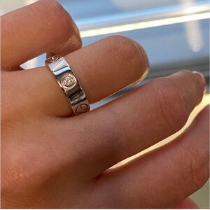 Stainless steel White gold plated  Love Wedding Band   Swarovski Crystals size 7